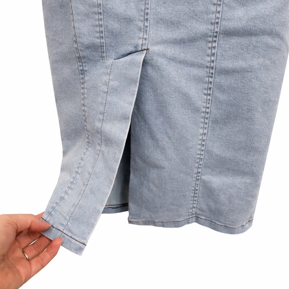 Fashion Nova Washed Denim Maxi Dress Small Button Front Belted Light Wash Chic - Picture 9 of 11